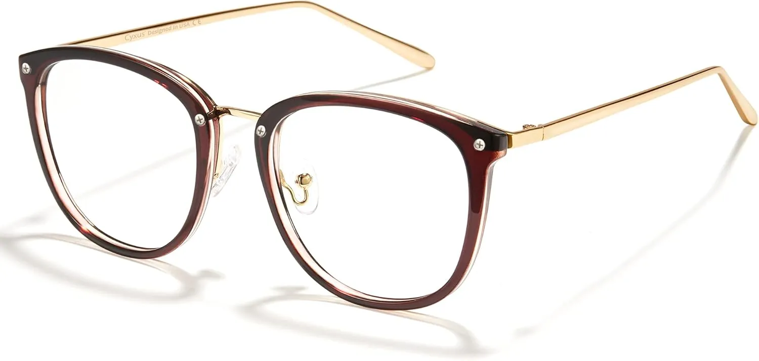 Cyxus TR90 Cat Eye Women Eyewear Frames Round Stylish Retro Metal Ultra Light Blue Light Glasses UV Blocking Eyeglasses