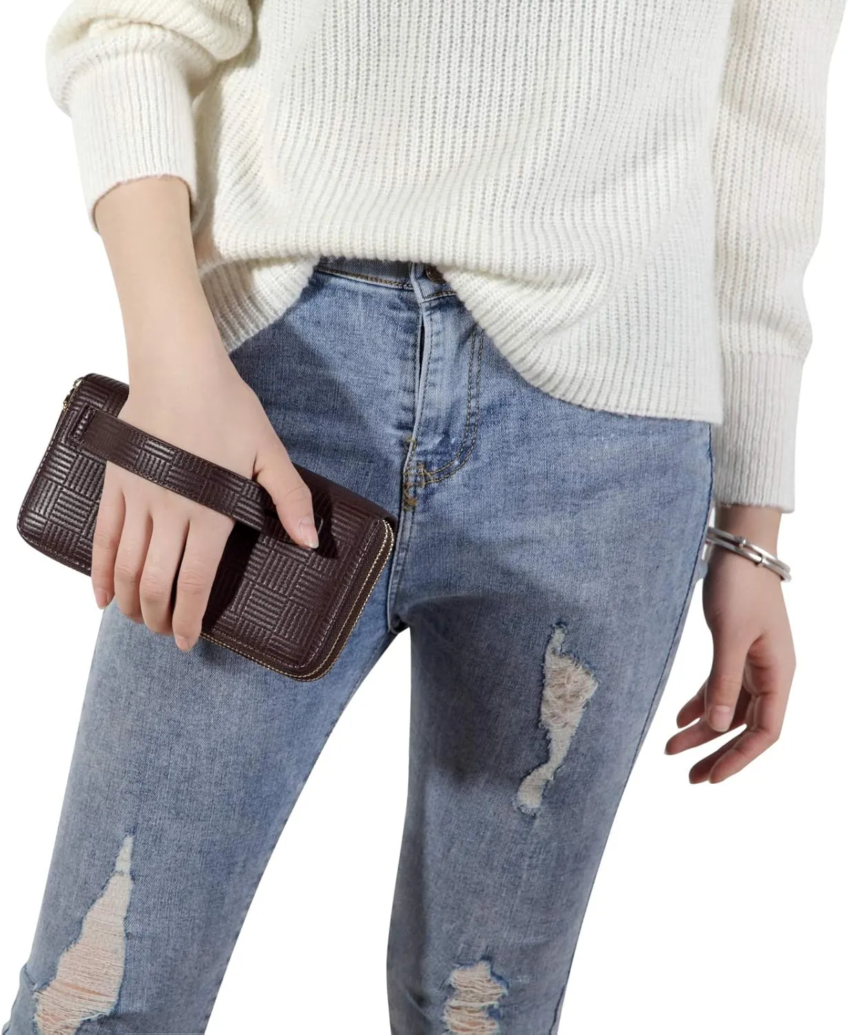 Daisy Rose Dual Zipper Phone Clutch and Wallet for Women - RFID Blocking, PU Vegan Leather Multi-Card Organizer