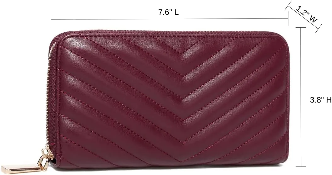 Daisy Rose Women’s Zip-Around Wallet & Phone Clutch with RFID Blocking, PU Vegan Leather (Burgundy)