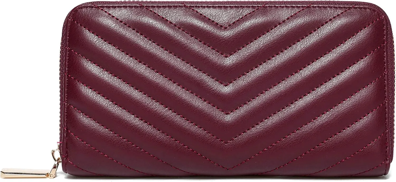 Daisy Rose Women’s Zip-Around Wallet & Phone Clutch with RFID Blocking, PU Vegan Leather (Burgundy)