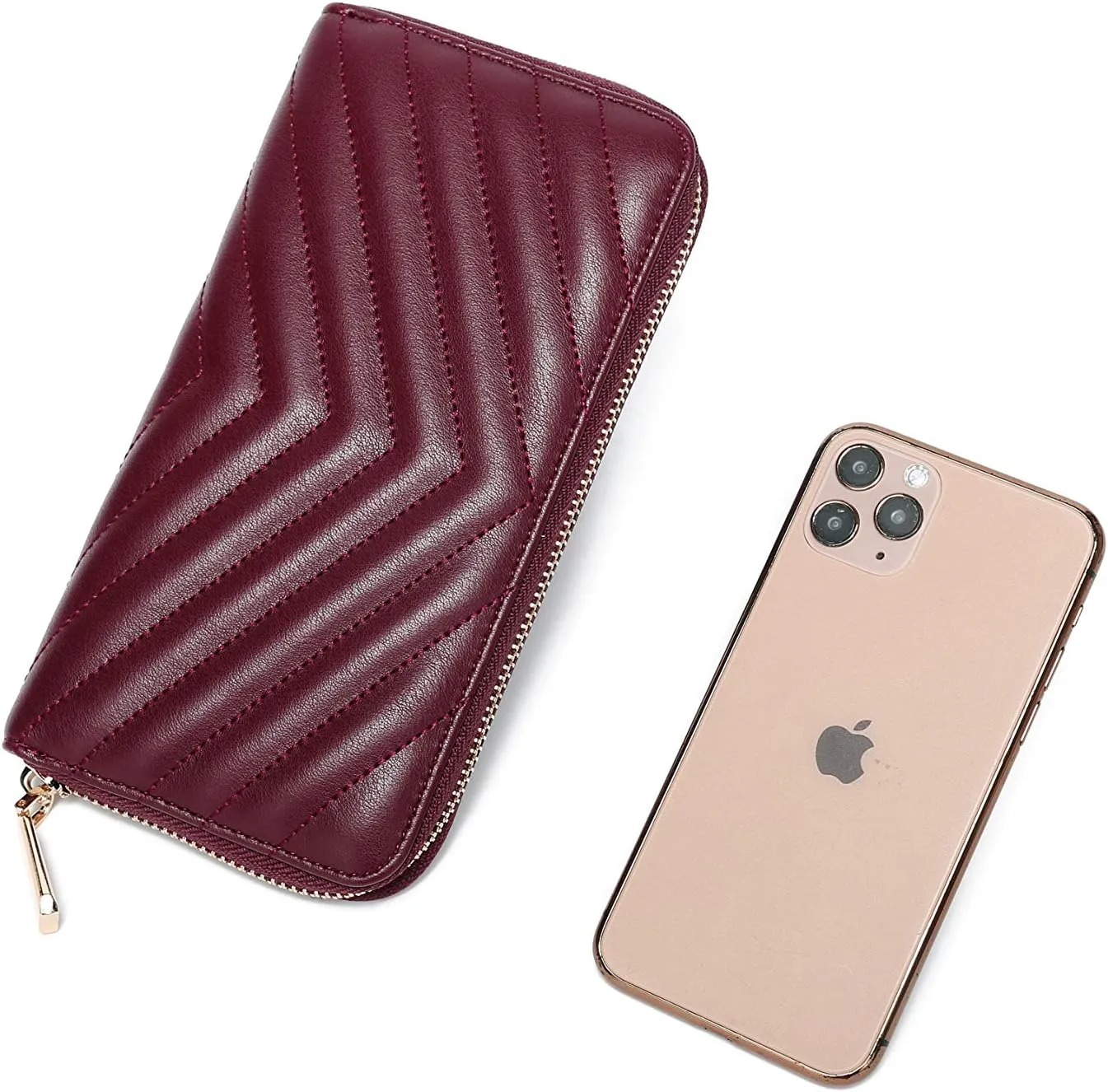 Daisy Rose Women’s Zip-Around Wallet & Phone Clutch with RFID Blocking, PU Vegan Leather (Burgundy)