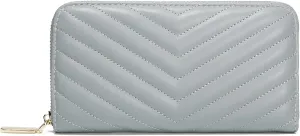 Daisy Rose Women’s Zip-Around Wallet & Phone Clutch with RFID Blocking, PU Vegan Leather (Grey)
