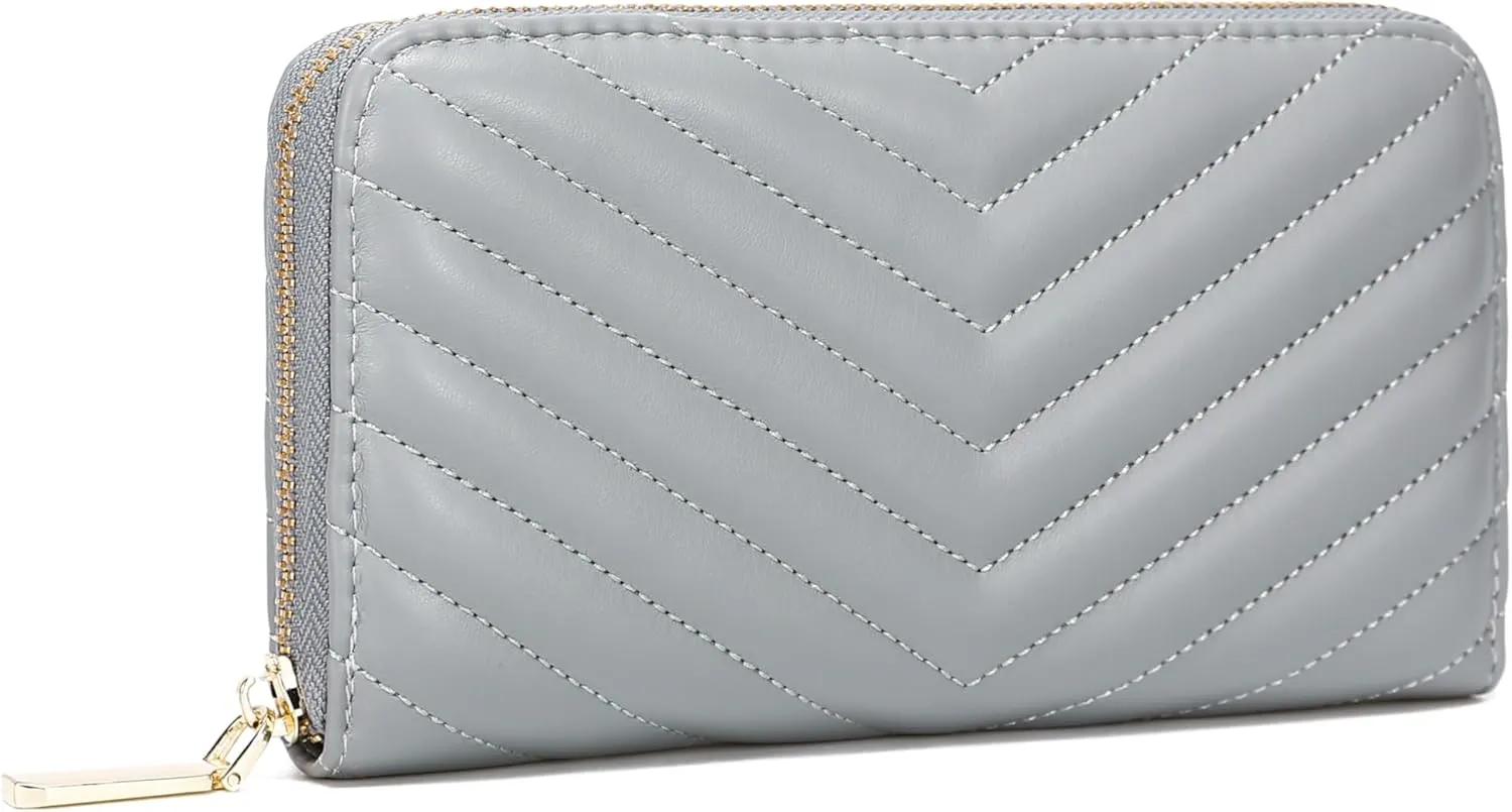 Daisy Rose Women’s Zip-Around Wallet & Phone Clutch with RFID Blocking, PU Vegan Leather (Grey)