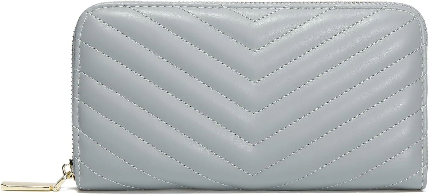 Daisy Rose Women’s Zip-Around Wallet & Phone Clutch with RFID Blocking, PU Vegan Leather (Grey)