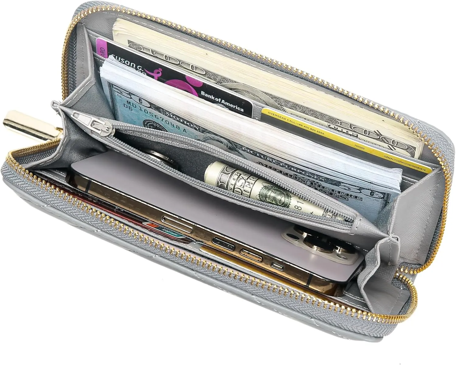 Daisy Rose Women’s Zip-Around Wallet & Phone Clutch with RFID Blocking, PU Vegan Leather (Grey)