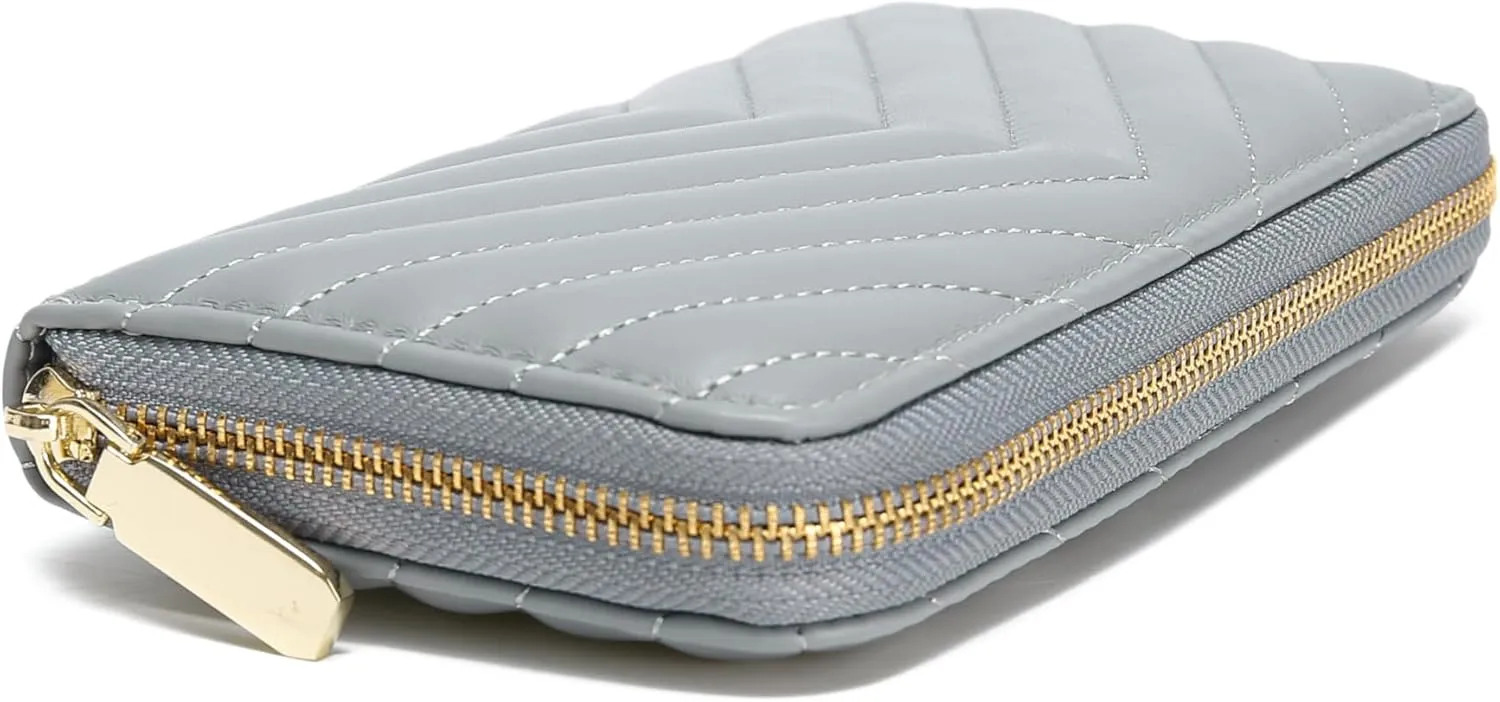 Daisy Rose Women’s Zip-Around Wallet & Phone Clutch with RFID Blocking, PU Vegan Leather (Grey)