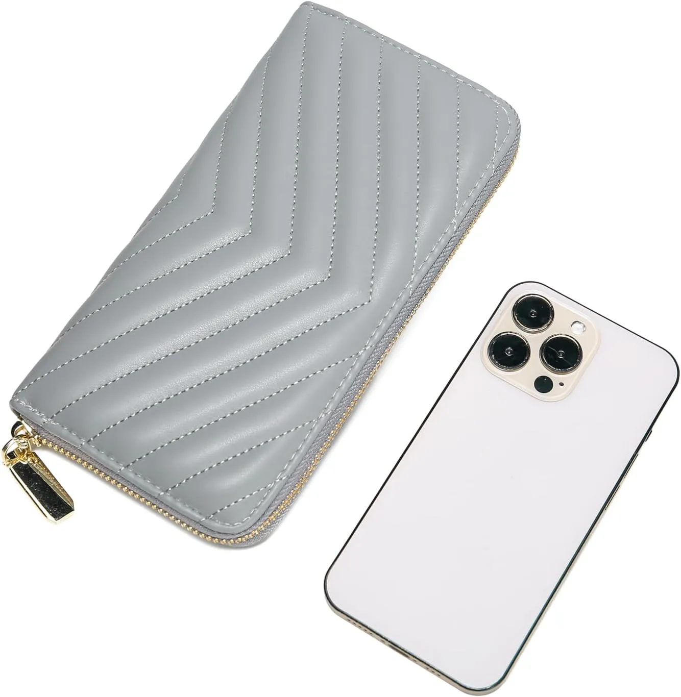 Daisy Rose Women’s Zip-Around Wallet & Phone Clutch with RFID Blocking, PU Vegan Leather (Grey)