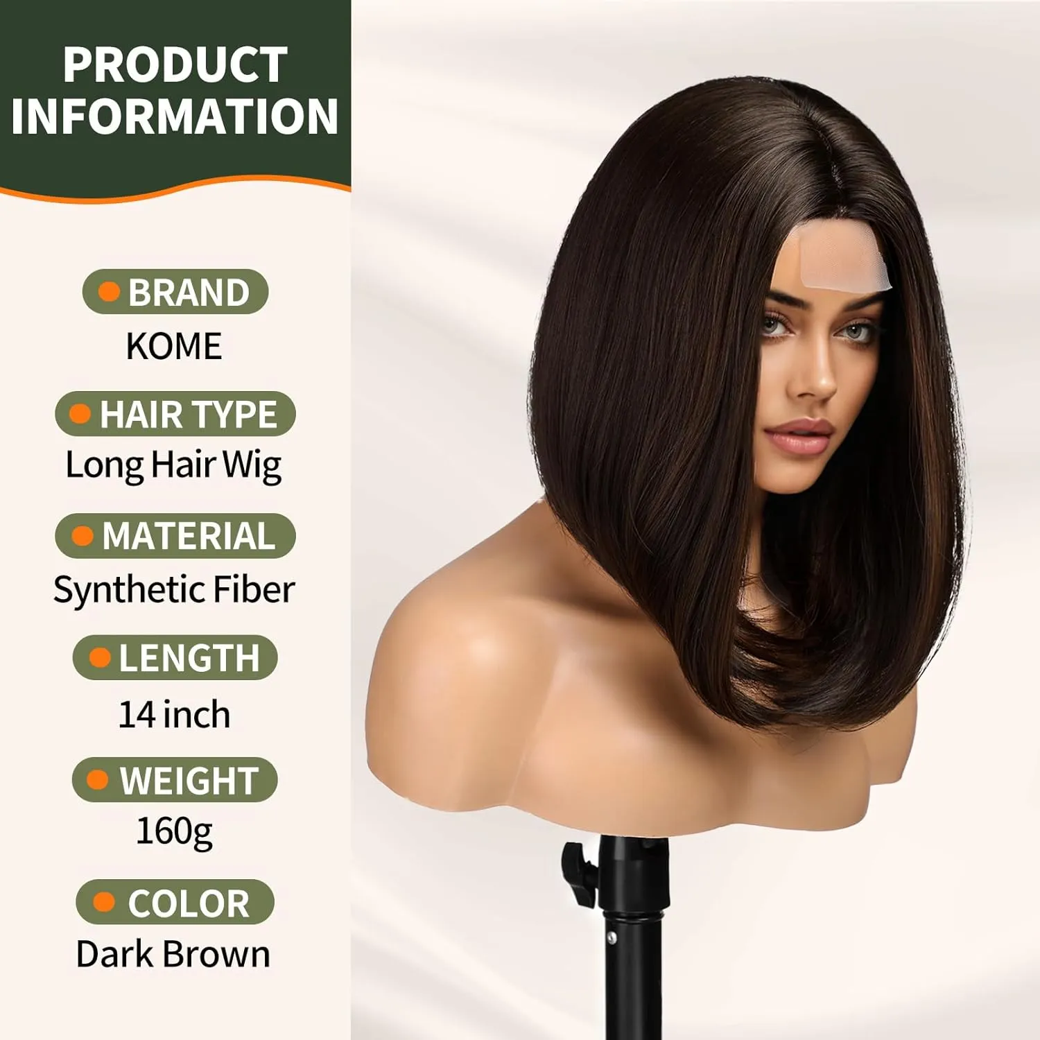 Dark Brown Short Bob Wigs,Brown Straight Shoulder Length Wigs for Women,Middle Part Heat Resistant Fibre Synthetic Wig Daily Use