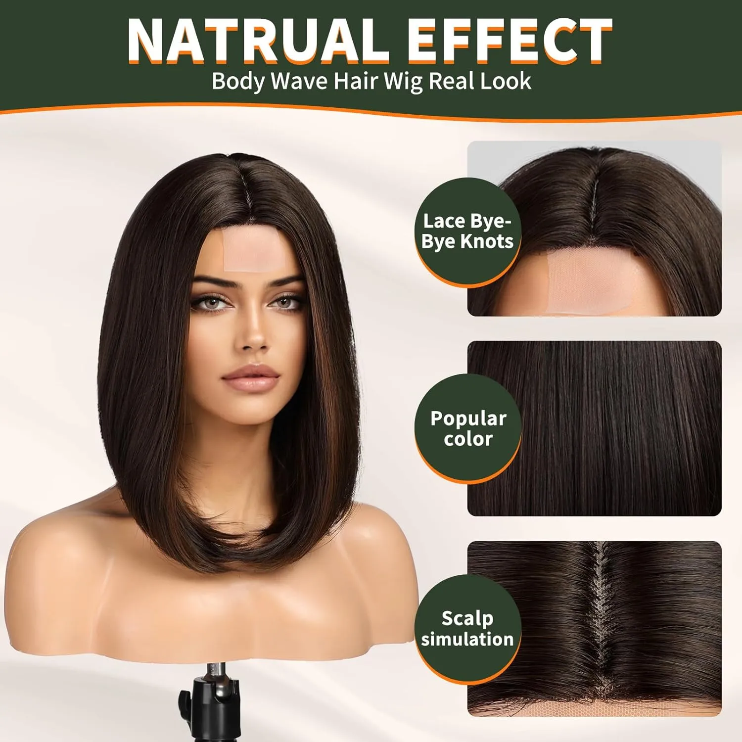 Dark Brown Short Bob Wigs,Brown Straight Shoulder Length Wigs for Women,Middle Part Heat Resistant Fibre Synthetic Wig Daily Use
