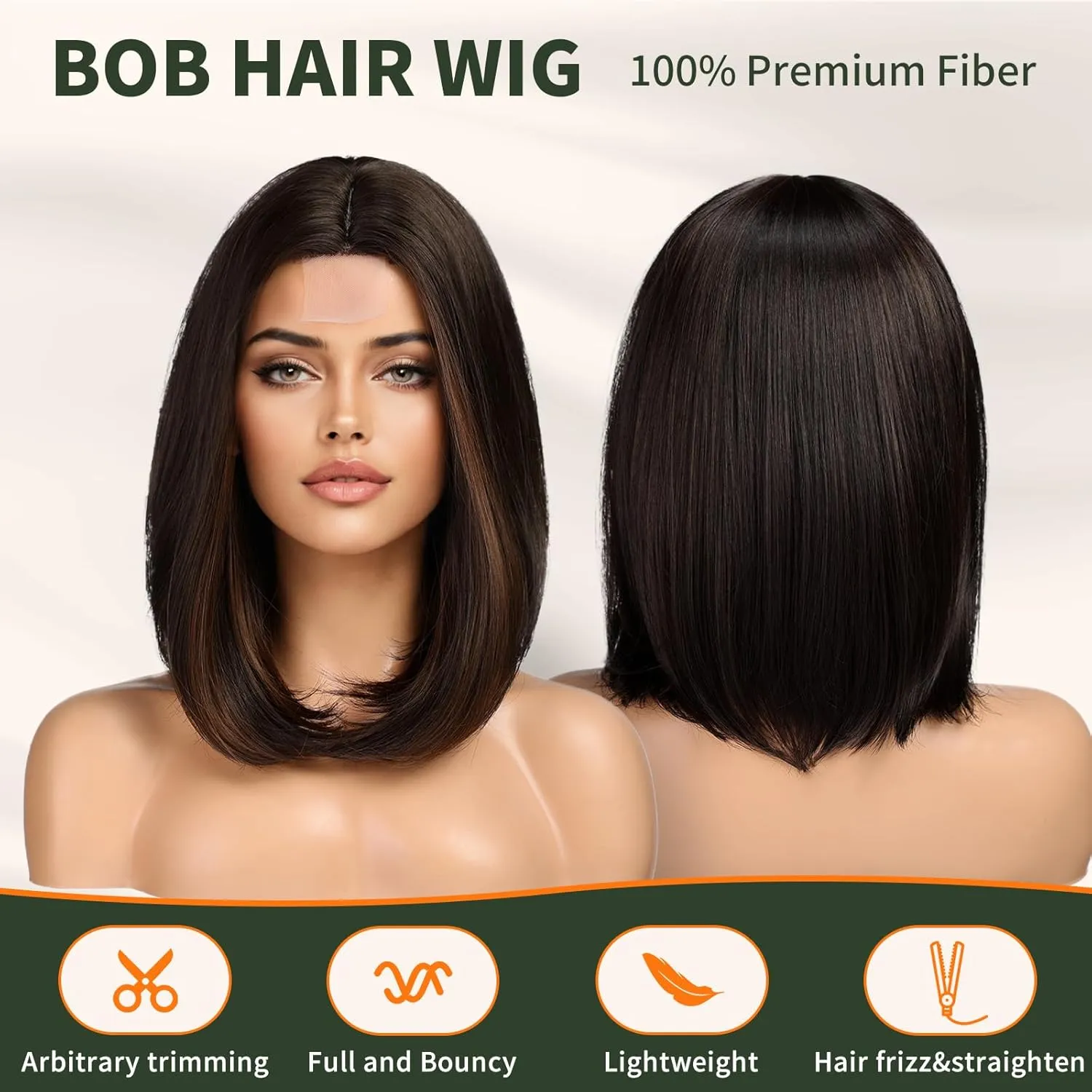 Dark Brown Short Bob Wigs,Brown Straight Shoulder Length Wigs for Women,Middle Part Heat Resistant Fibre Synthetic Wig Daily Use