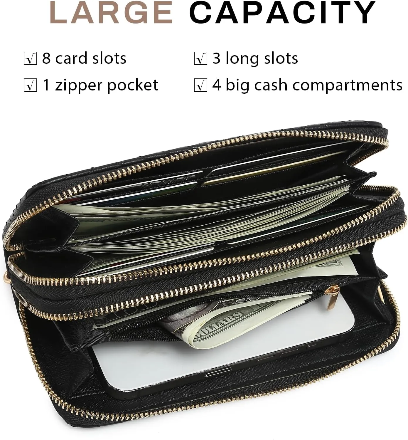 Dasein RFID Blocking Wallet Purse for Women Large Capacity Wristlet Clutch Bag Multi Card Holder Phone Case with Wrist Strap