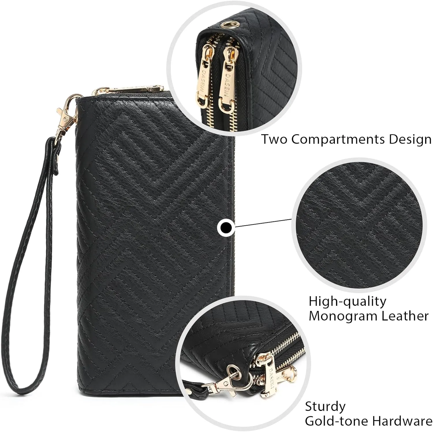 Dasein RFID Blocking Wallet Purse for Women Large Capacity Wristlet Clutch Bag Multi Card Holder Phone Case with Wrist Strap