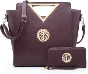 Dasein Women Fashion Handbag Chic Triangle Handle Shoulder Bag Tote Satchel Work Purse w/Matching Wallet
