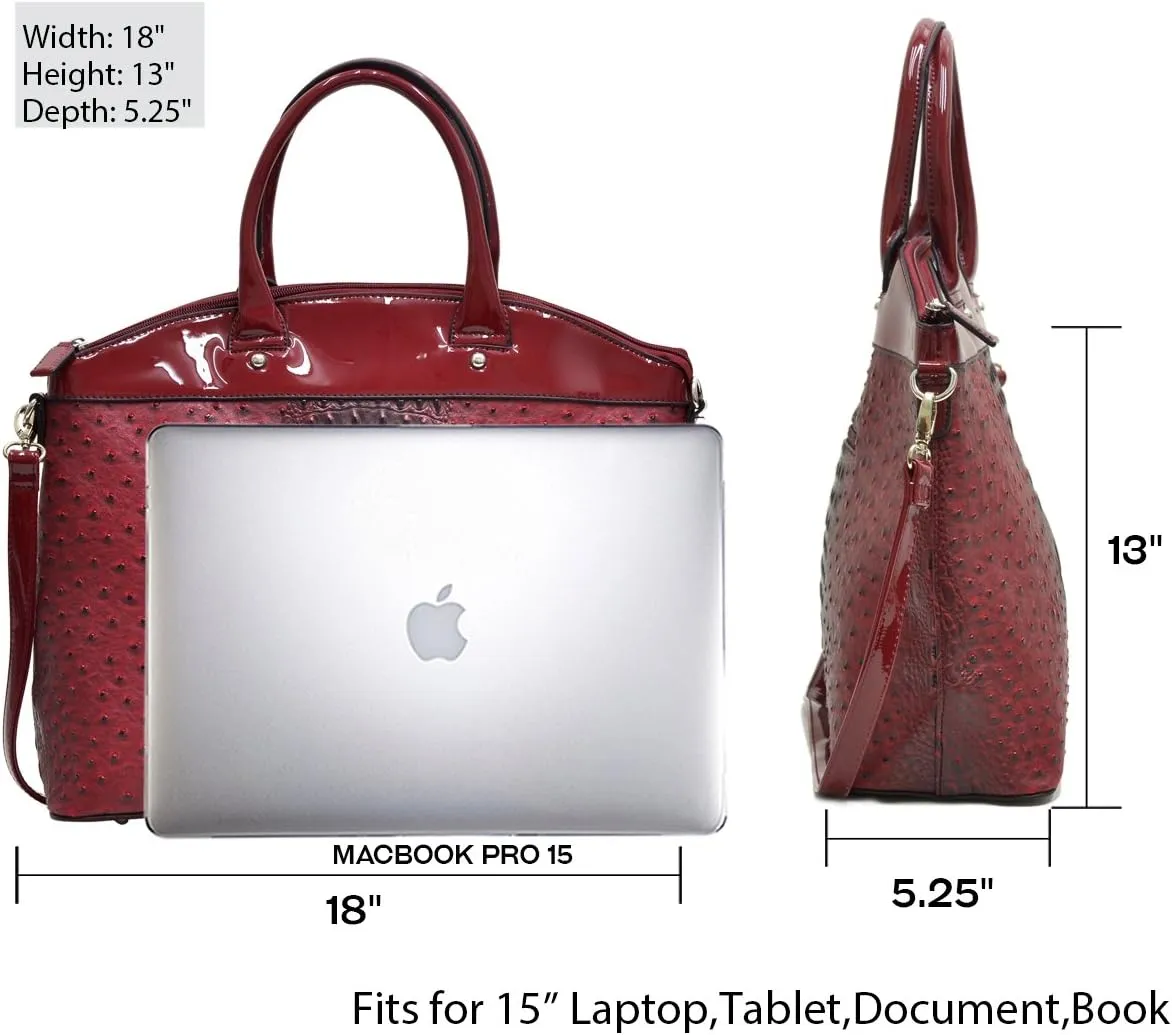 Dasein Women Faux Leather Large Satchel Handbag with Shoulder bag Patent Trim Shoulder bag