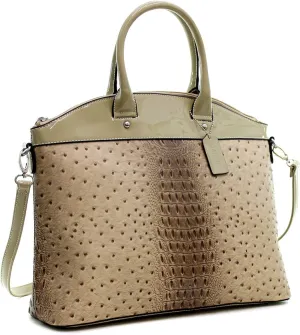 Dasein Women Faux Leather Large Satchel Handbag with Shoulder bag Patent Trim Shoulder bag
