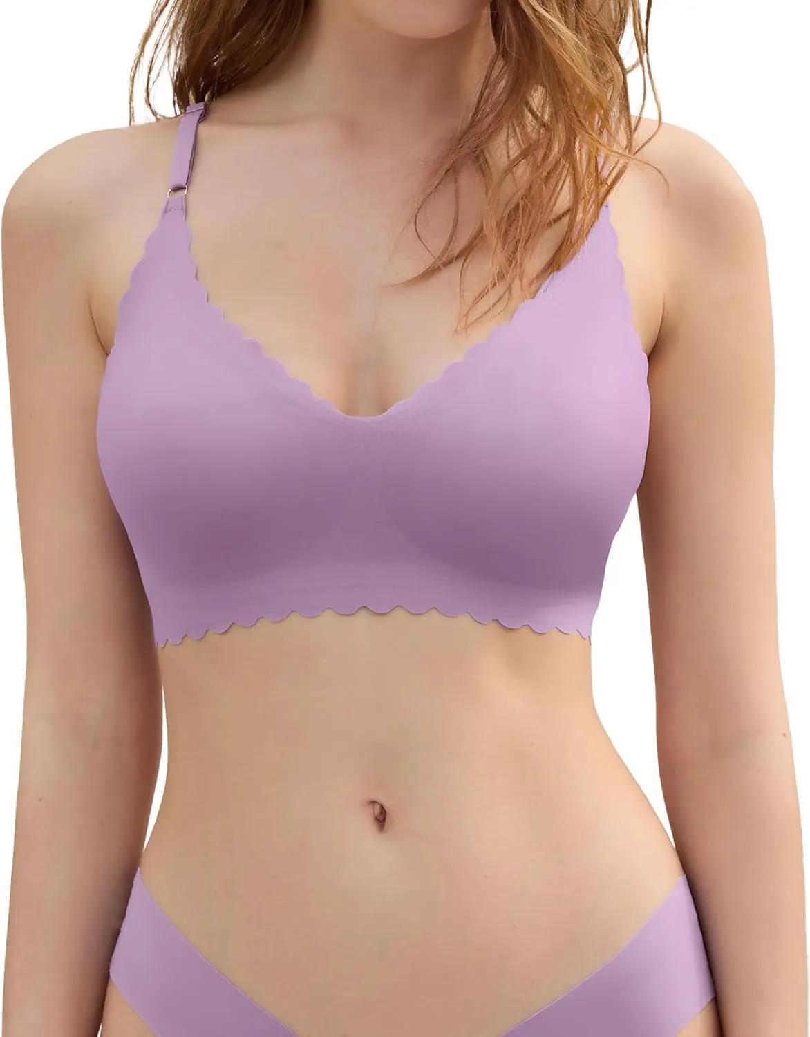 DEANGELMON V Neck Bra Padded Seamless Adjustable Straps Bralettes Everyday Basic Sleeping Bras Multiple Pack