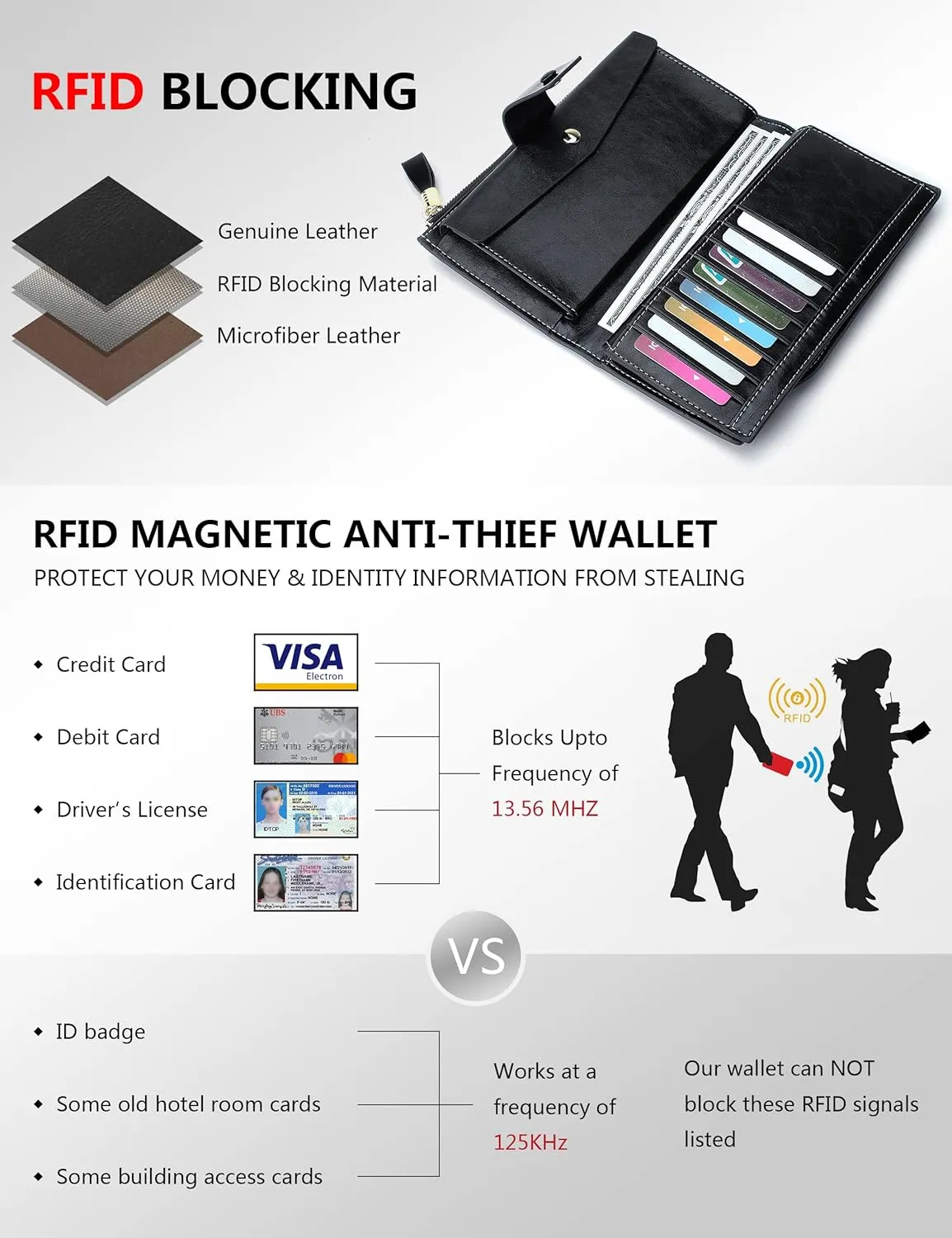 Demon&Hunter Women's RFID Blocking Large Capacity Luxury Wax Genuine Leather Purse Wallet DZA2083