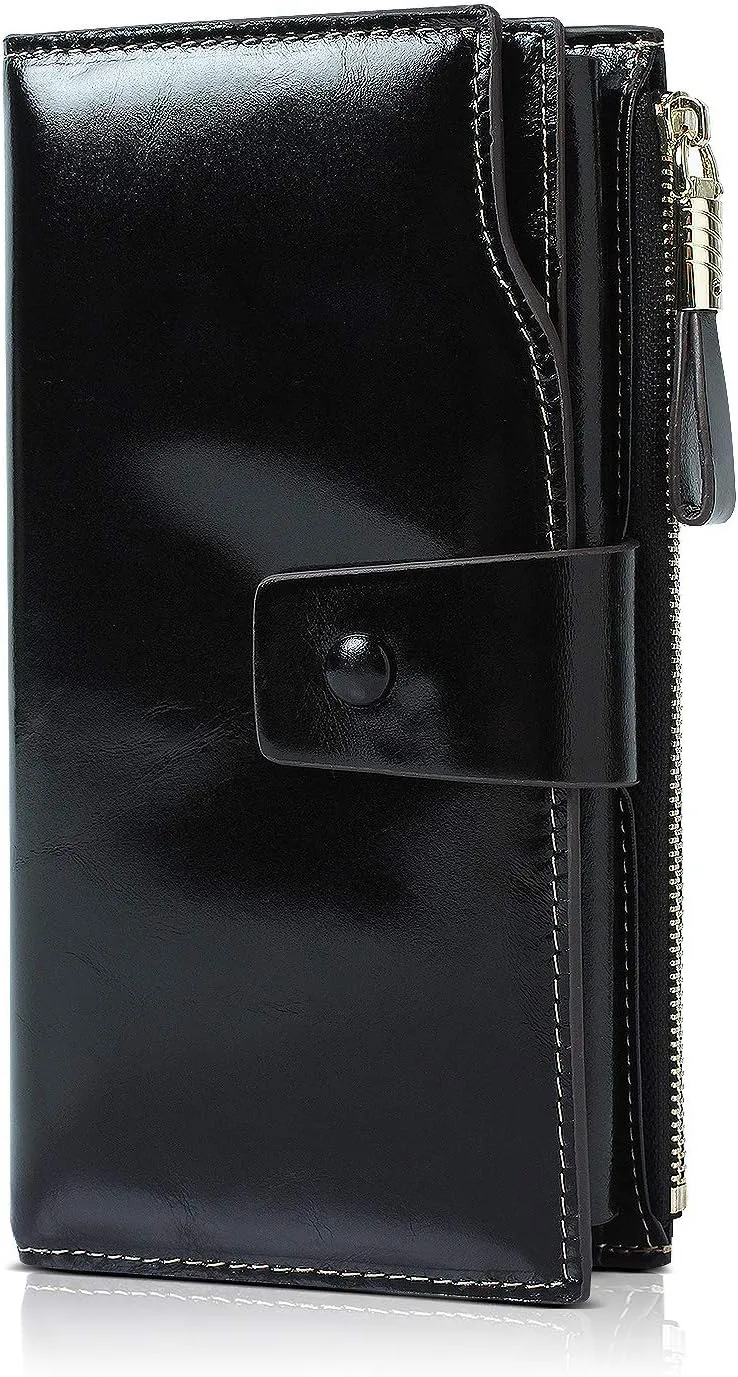 Demon&Hunter Women's RFID Blocking Large Capacity Luxury Wax Genuine Leather Purse Wallet DZA2083