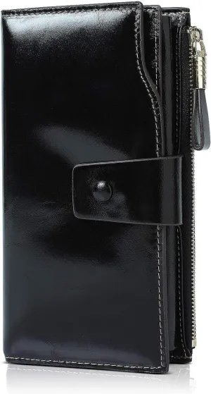 Demon&Hunter Women's RFID Blocking Large Capacity Luxury Wax Genuine Leather Purse Wallet DZA2083