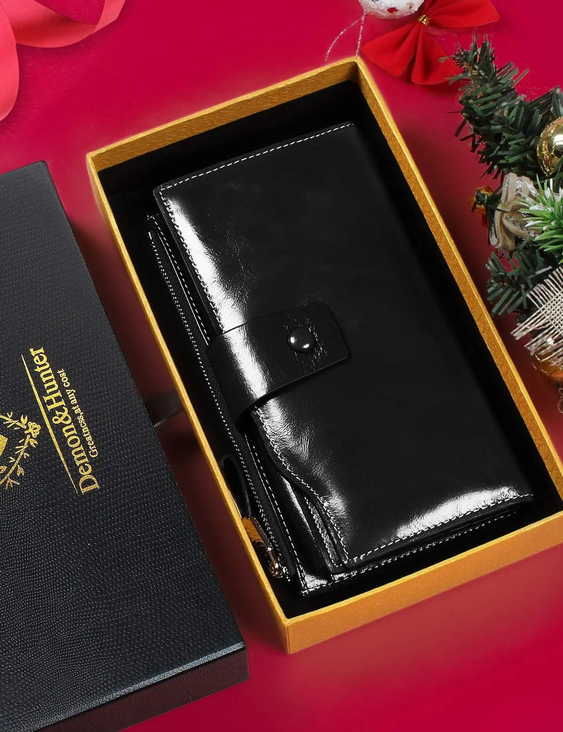 Demon&Hunter Women's RFID Blocking Large Capacity Luxury Wax Genuine Leather Purse Wallet DZA2083
