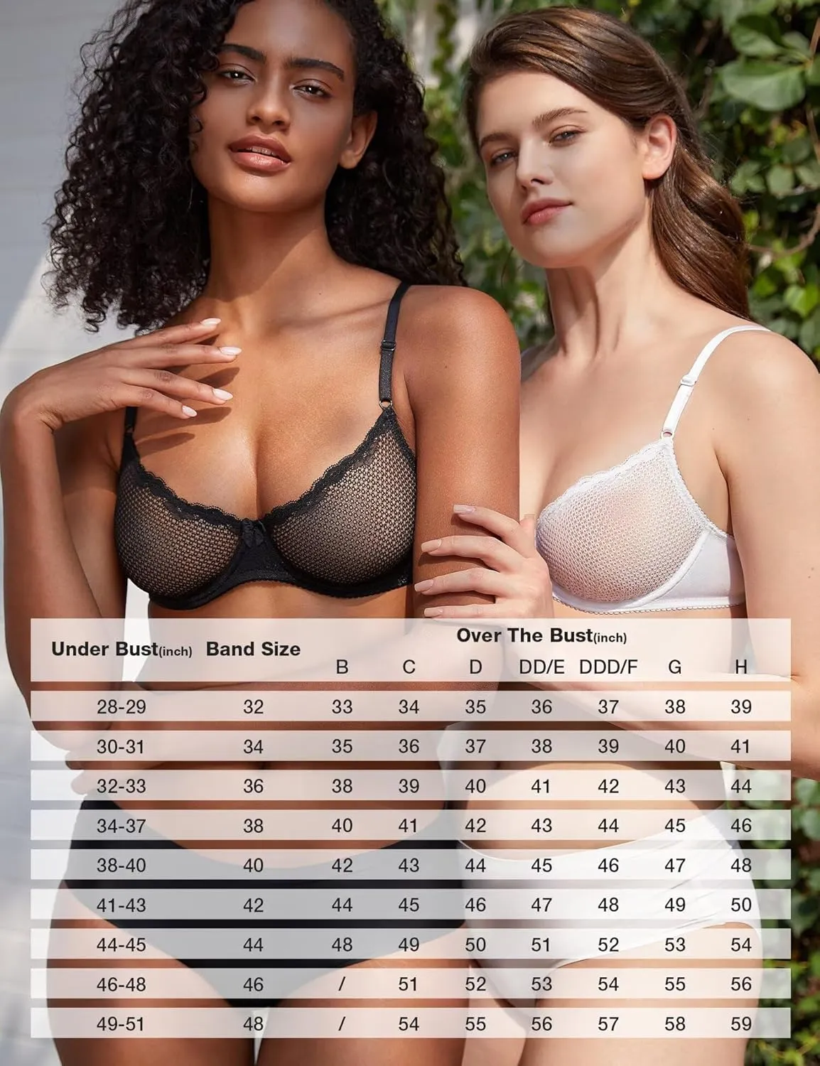 Deyllo Women's Sexy Lace Balconette Bra See Through Demi Unlined Bras Mesh Sheer Underwire