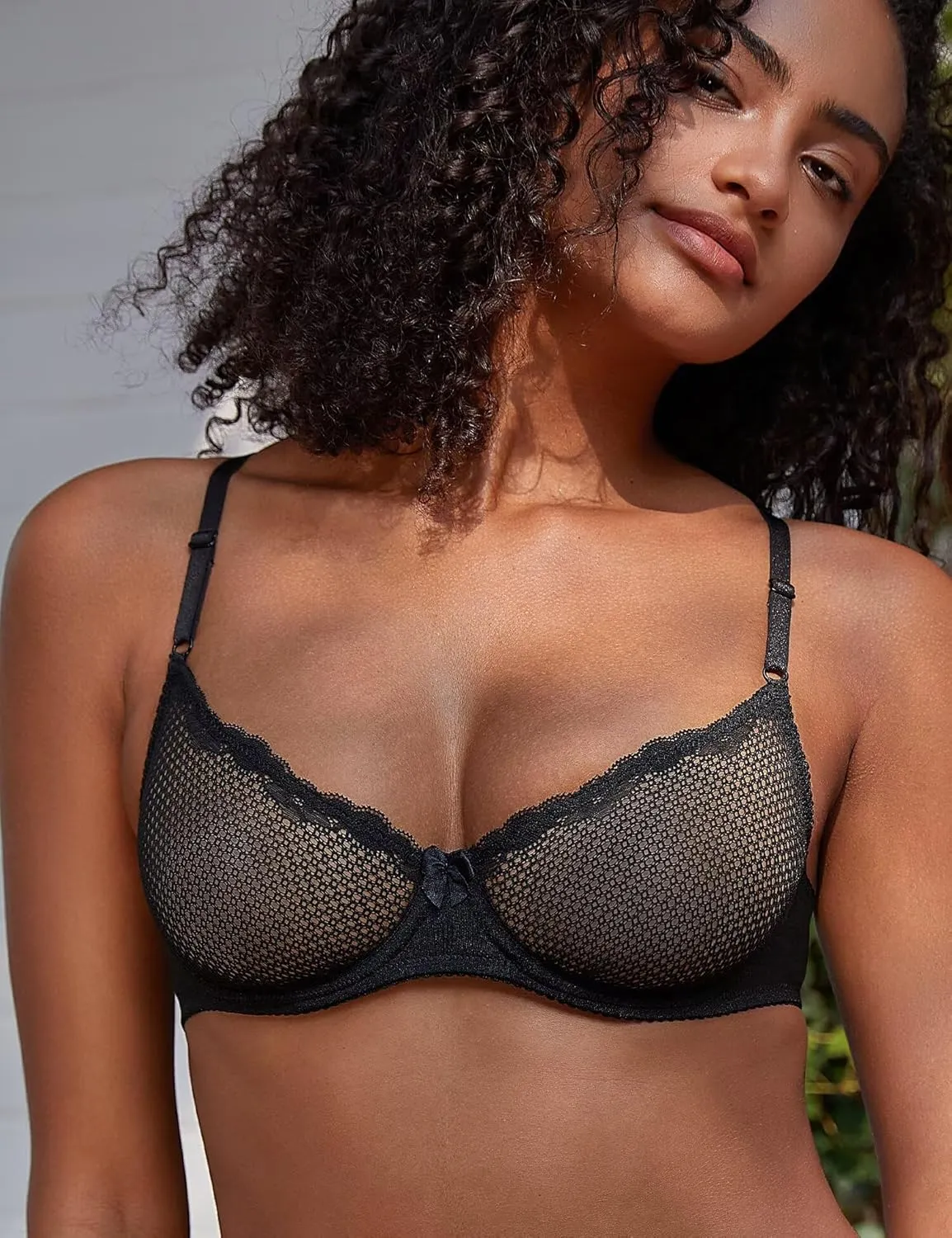 Deyllo Women's Sexy Lace Balconette Bra See Through Demi Unlined Bras Mesh Sheer Underwire