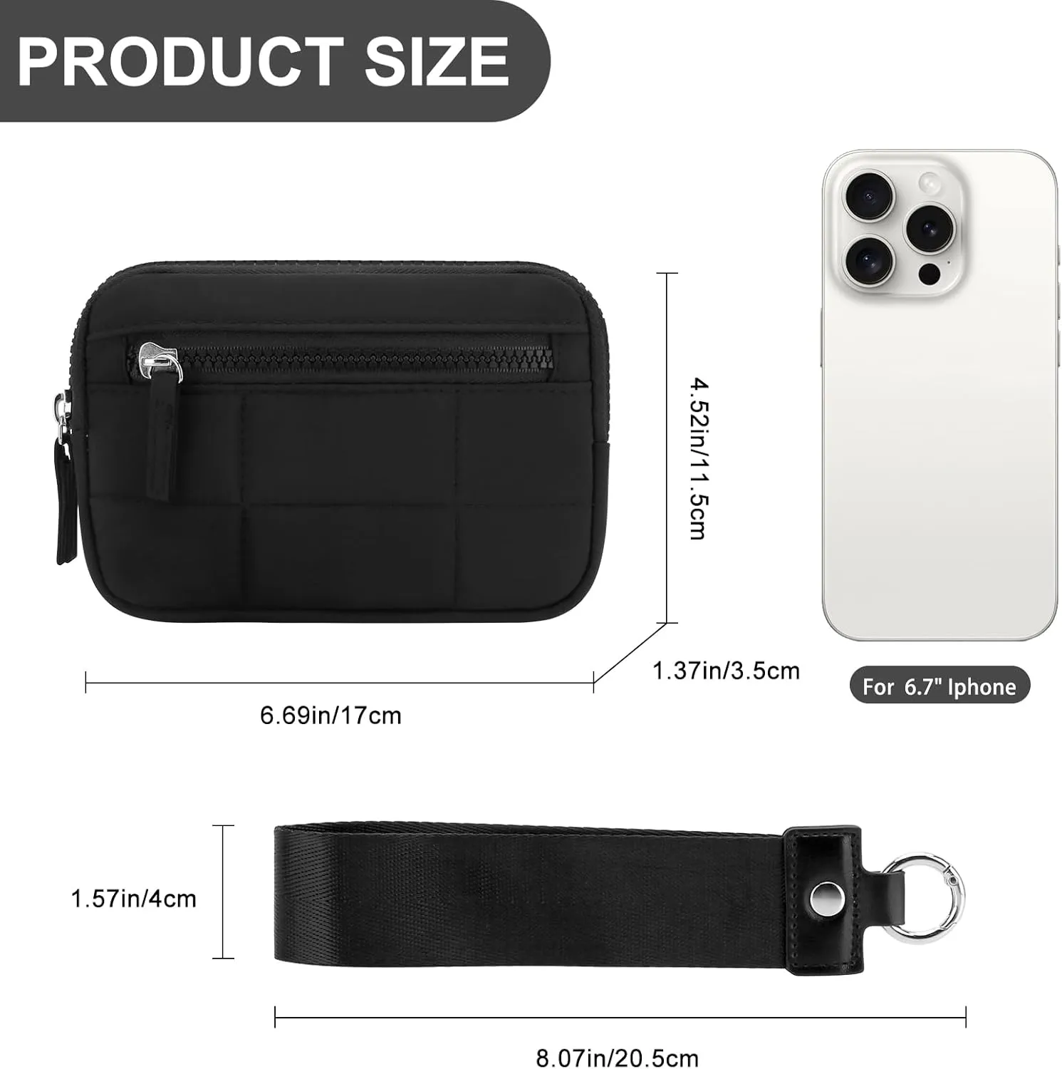 DOB SECHS Small Wristlet Wallet for Women RFID Nylon Quilted Clutch Phone Bag with 3 Zipper Pockets Back Clear Pocket