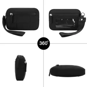 DOB SECHS Small Wristlet Wallet for Women RFID Nylon Quilted Clutch Phone Bag with 3 Zipper Pockets Back Clear Pocket