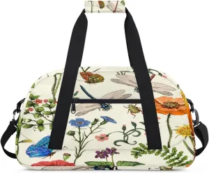 Dragonfly Gym Duffel Bag for Men Women Butterfly Floral Sports Tote Bag with Adjustable Shoulder Strap for Dance Gymnastics Traveling Outdoor Camping Overnight Stay