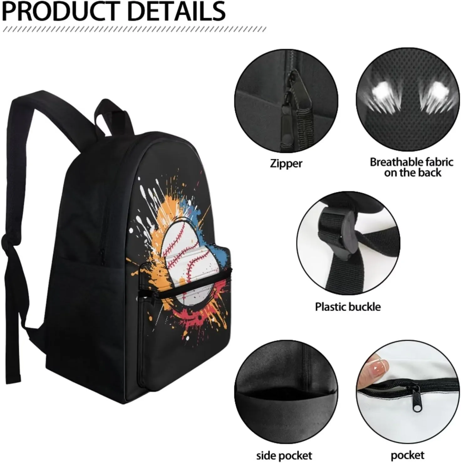 Dreaweet Boys Baseball Backpack with Lunch Box and Water Bottle Sleeve Pencil Case Set Kids Bookbag and Lunch Bag Combo 4th Grade/5th Grade Book Bag Ages 8-12 School Bag with Lunchbox 4 In 1