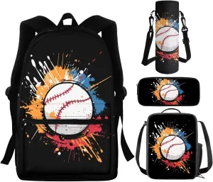 Dreaweet Boys Baseball Backpack with Lunch Box and Water Bottle Sleeve Pencil Case Set Kids Bookbag and Lunch Bag Combo 4th Grade/5th Grade Book Bag Ages 8-12 School Bag with Lunchbox 4 In 1