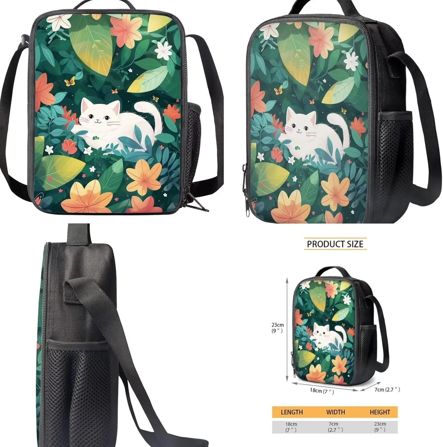 Dreaweet Cat Backpack for School Girls with Lunchbox and Water Bottle Sleeve Pencil Case Elementary School Bag Set Boys Bookbag and Lunch Bag for Kids Cute Animal Book Bag Lunchbox Combo