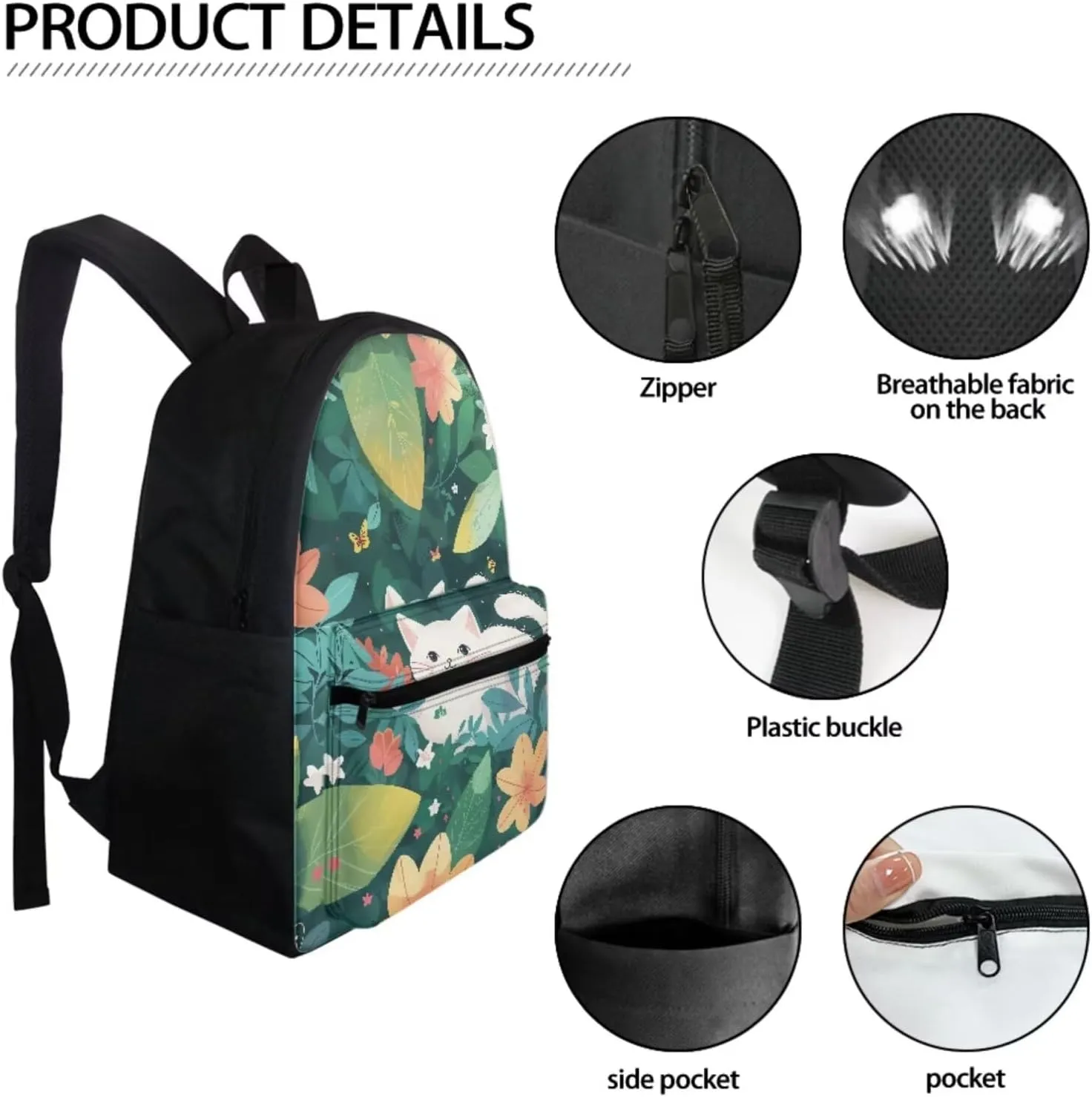Dreaweet Cat Backpack for School Girls with Lunchbox and Water Bottle Sleeve Pencil Case Elementary School Bag Set Boys Bookbag and Lunch Bag for Kids Cute Animal Book Bag Lunchbox Combo