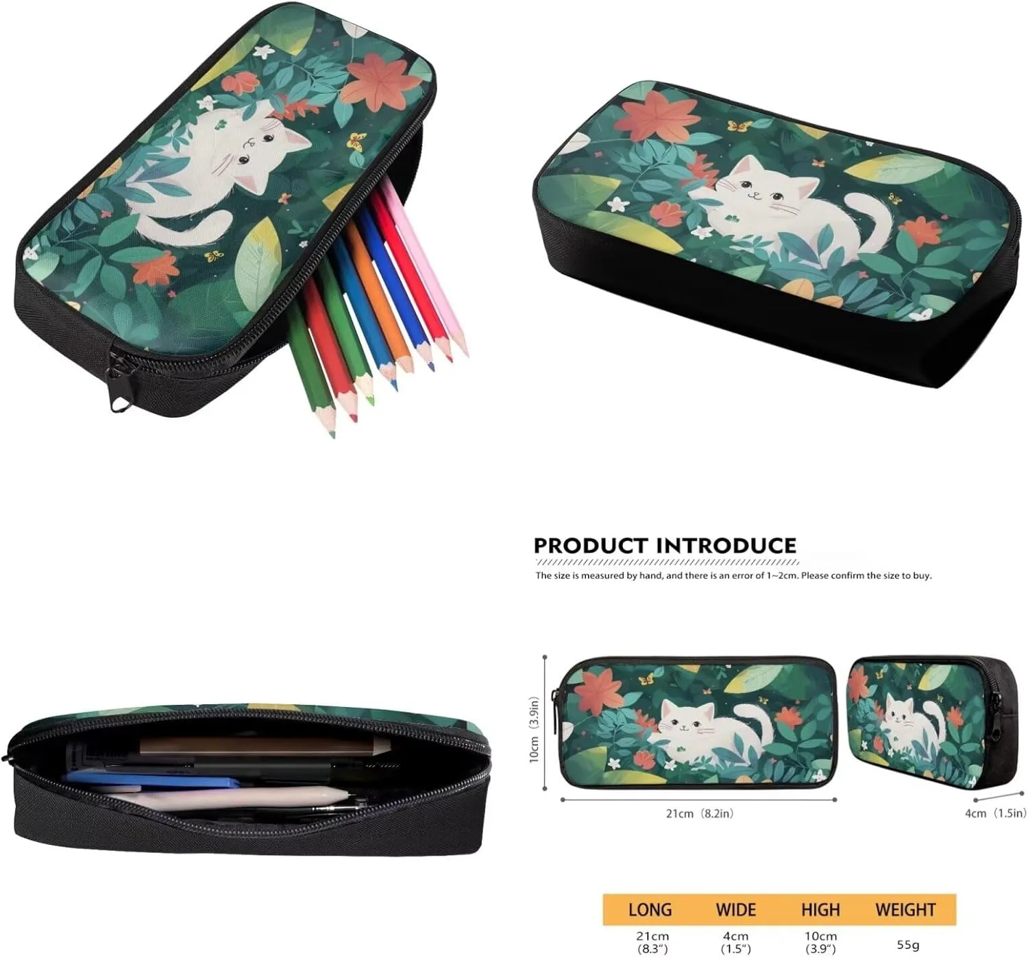 Dreaweet Cat Backpack for School Girls with Lunchbox and Water Bottle Sleeve Pencil Case Elementary School Bag Set Boys Bookbag and Lunch Bag for Kids Cute Animal Book Bag Lunchbox Combo