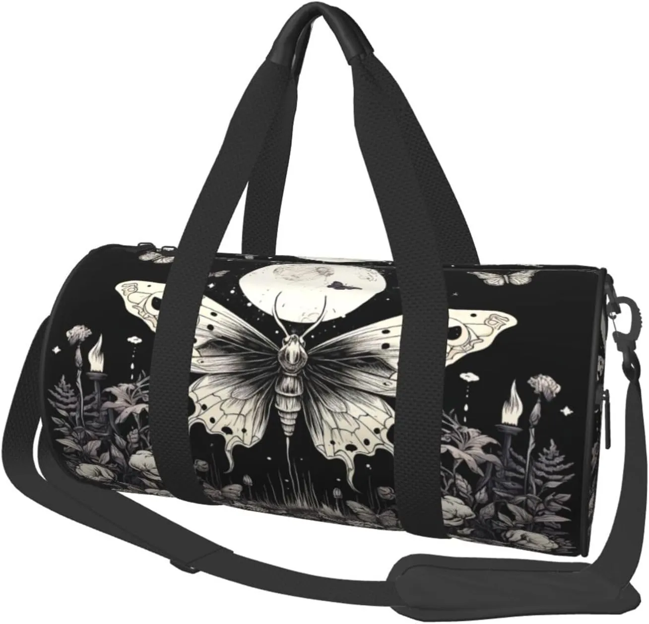 Duffel Bag for Gym Travel Storage Luggage Bag Rose Flower Gothic Butterfly Sport Duffle Bag With Zipper Weekender Bag