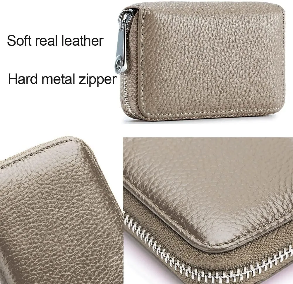 EASTNIGHTS RFID Credit Card Holder Genuine Leather Credit Card Wallet with Zipper