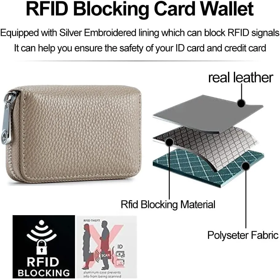 EASTNIGHTS RFID Credit Card Holder Genuine Leather Credit Card Wallet with Zipper