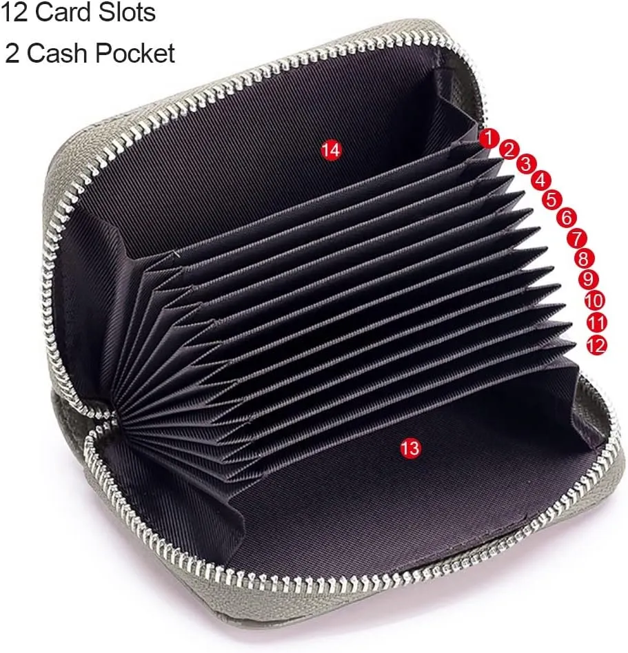 EASTNIGHTS RFID Credit Card Holder Genuine Leather Credit Card Wallet with Zipper