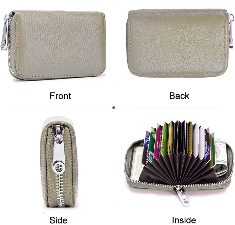 EASTNIGHTS RFID Credit Card Holder Genuine Leather Credit Card Wallet with Zipper