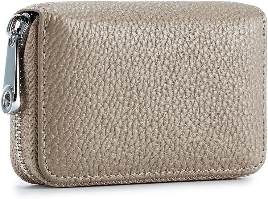 EASTNIGHTS RFID Credit Card Holder Genuine Leather Credit Card Wallet with Zipper