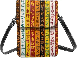 Egyptian hieroglyphs ancient abstract Colorful Crossbody Cell Phone Purse for Women Girls Leather Mini Cross Body Bags Small Shoulder Bags