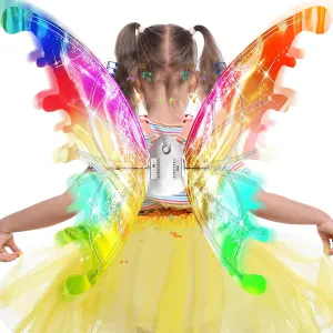Electric Fairy Wings for Girls, LED Light Up Butterfly Wings With Music Princess Angel Costume Christmas Party Dress Up Thanksgiving Gift for Girls 4 5 6 7 8 9 Year Old