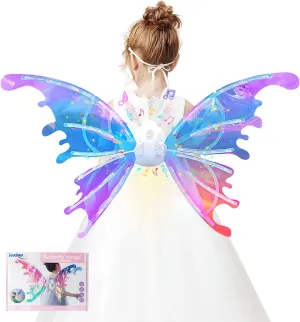 Electric Fairy Wings for Girls - Light Up Butterfly Elf Wings with LED Lights and Music for Halloween Costume Dress Up for Kid Women Adult Christmas Birthday Gift - Moving Sparkling Glowing Wings