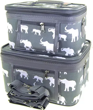 Elephant Print 2 Piece Train Case Cosmetic Set Travel Toiletry Luggage