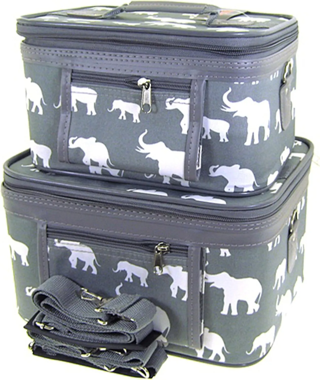 Elephant Print 2 Piece Train Case Cosmetic Set Travel Toiletry Luggage