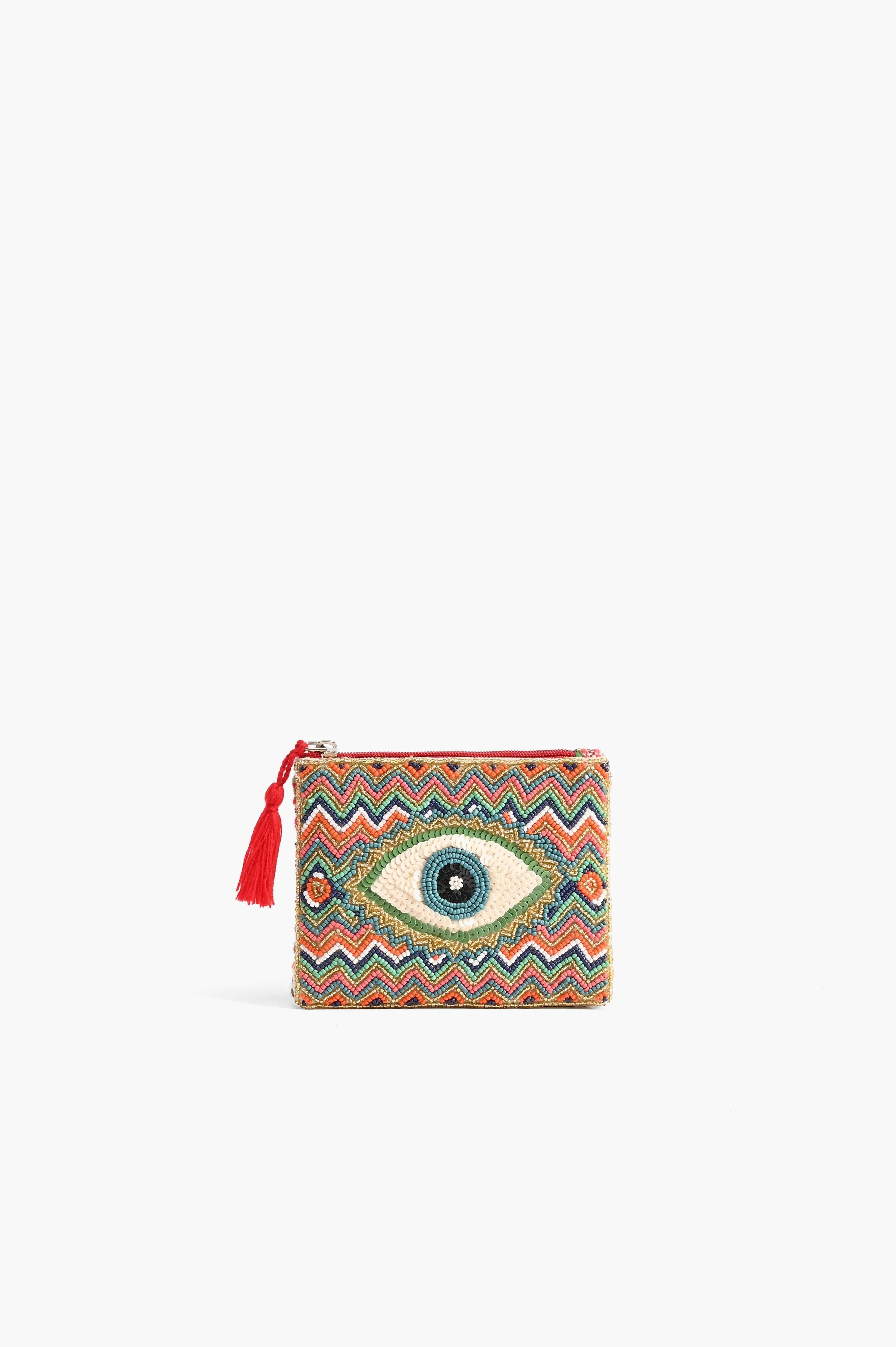 Embellished Evil Eye Coin Bag - Green