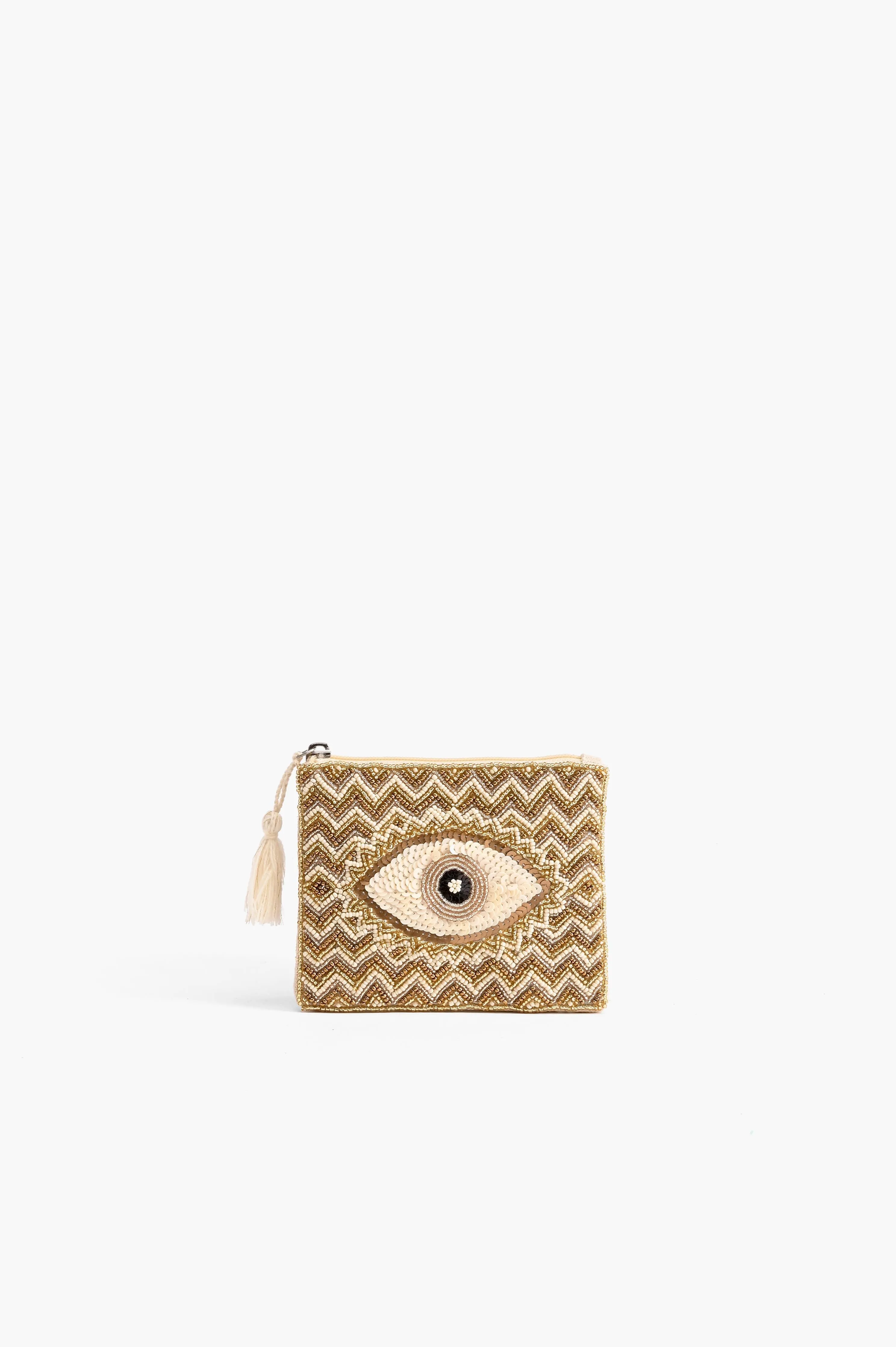 Embellished Evil Eye Coin Bag - Green