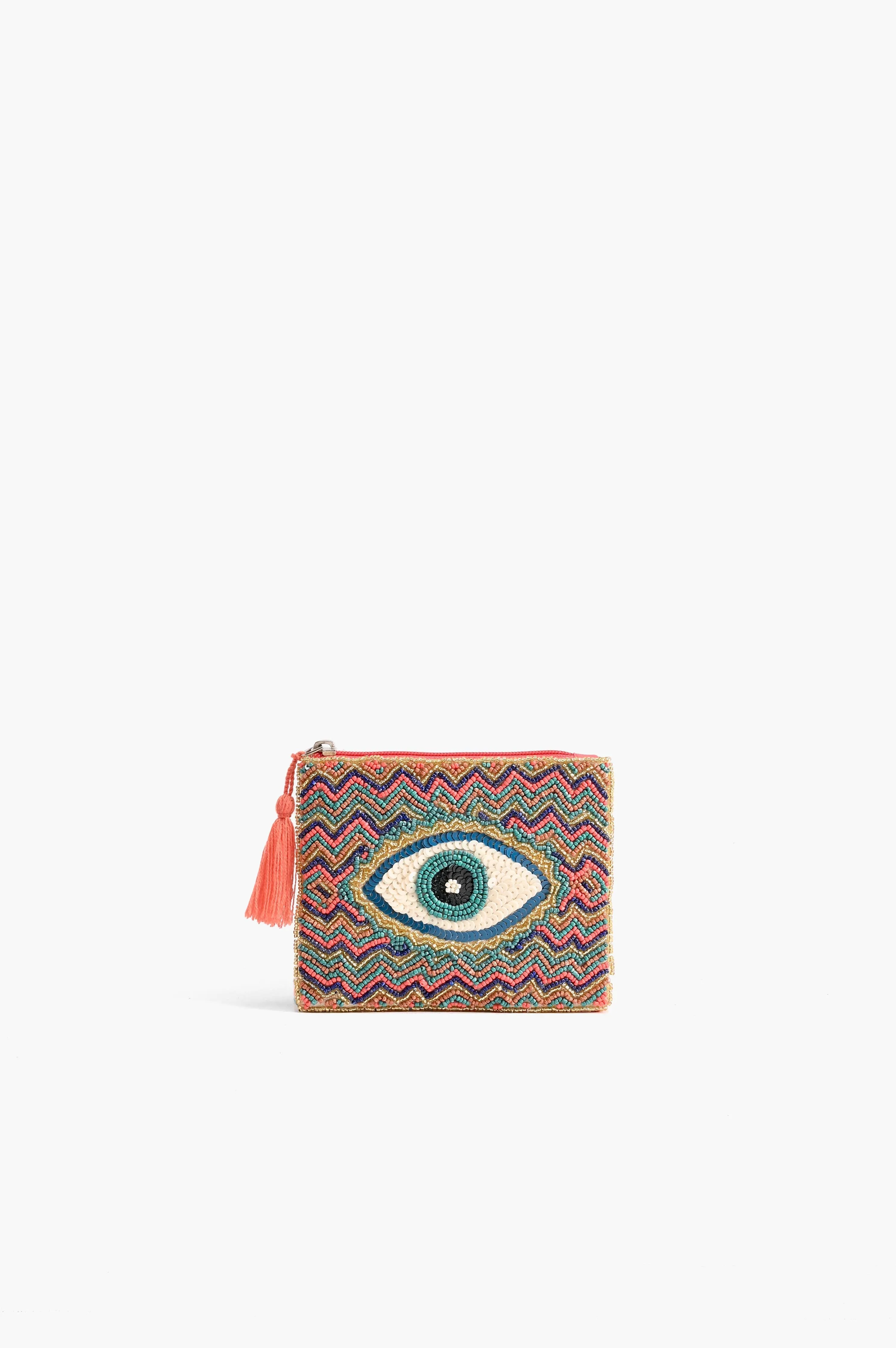 Embellished Evil Eye Coin Bag - Green