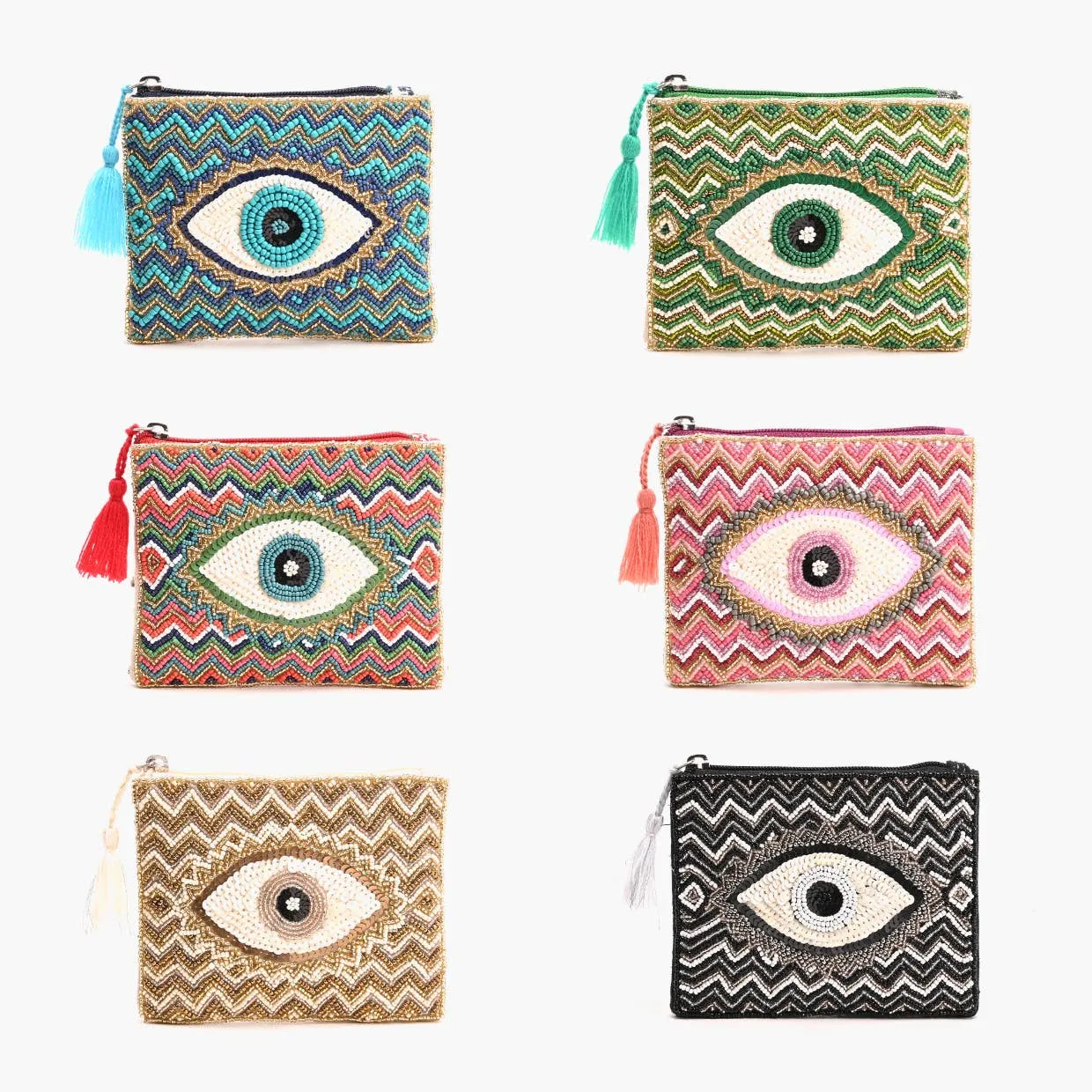 Embellished Evil Eye Coin Bag - Green
