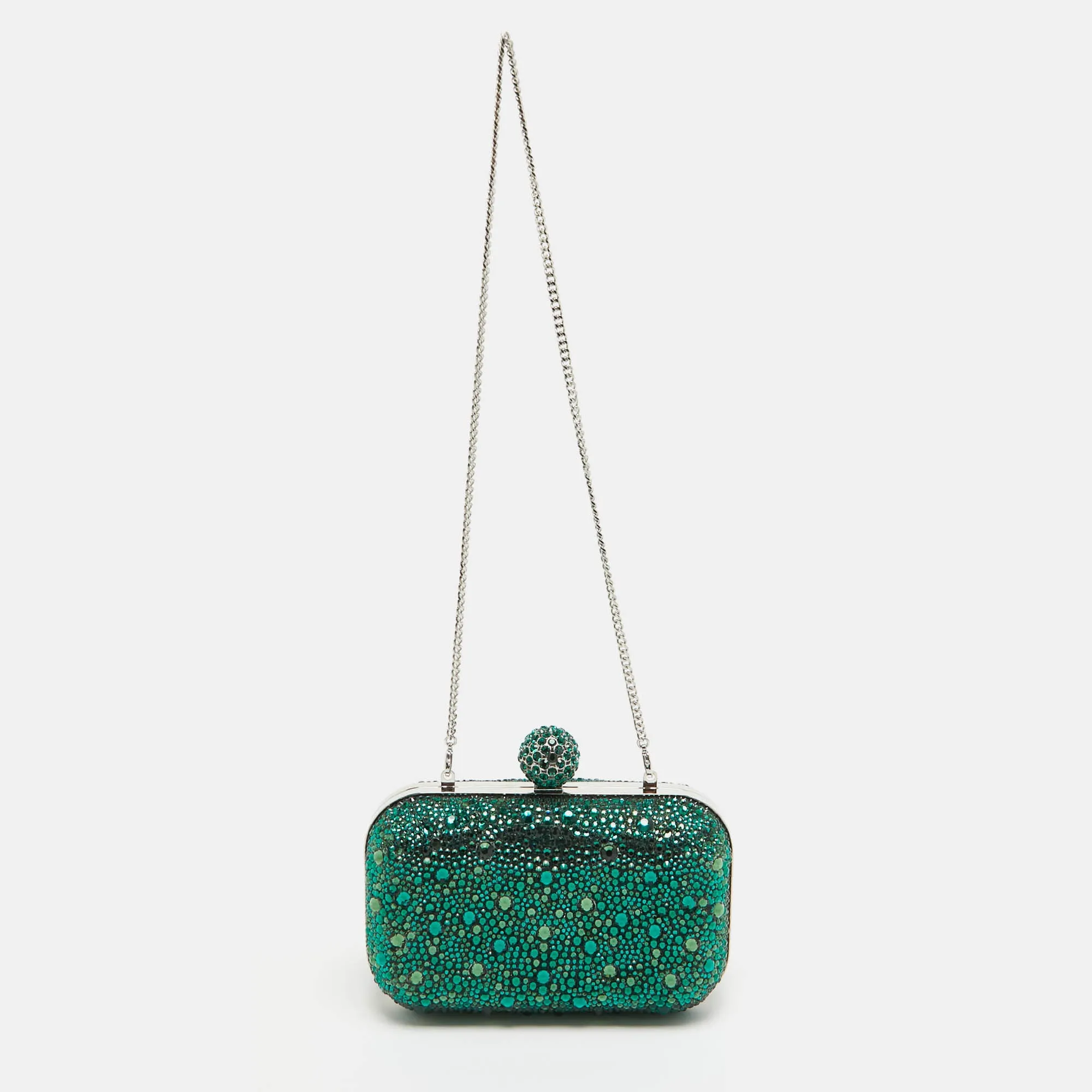Emerald Suede Crystal Embellished Cloud Chain Clutch
